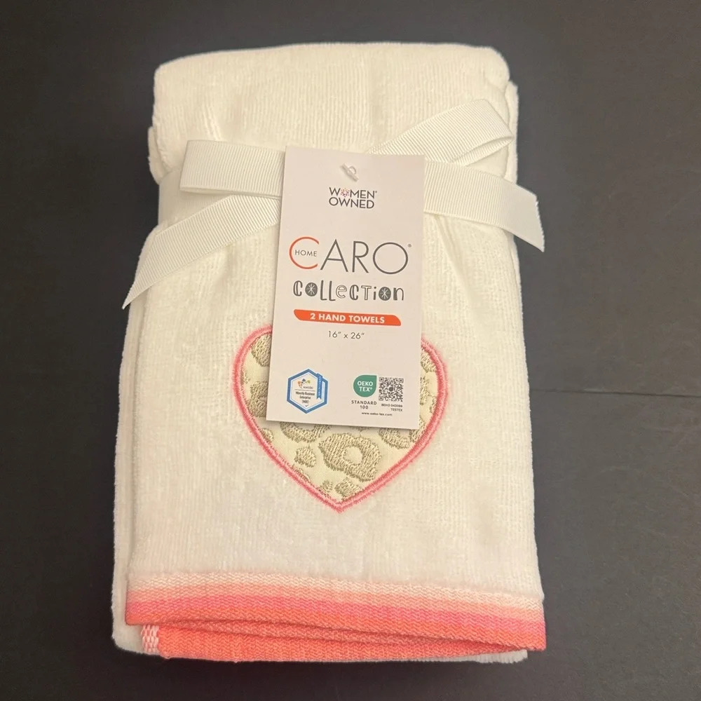 2pc CARO HOME Collection Animal Print Bath Hand Towel Set - Contrasting Border